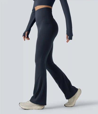 Halara Ultrasculpt™ High Waisted Tummy Control Crossover Back Bootcut Workout Leggings with Pockets