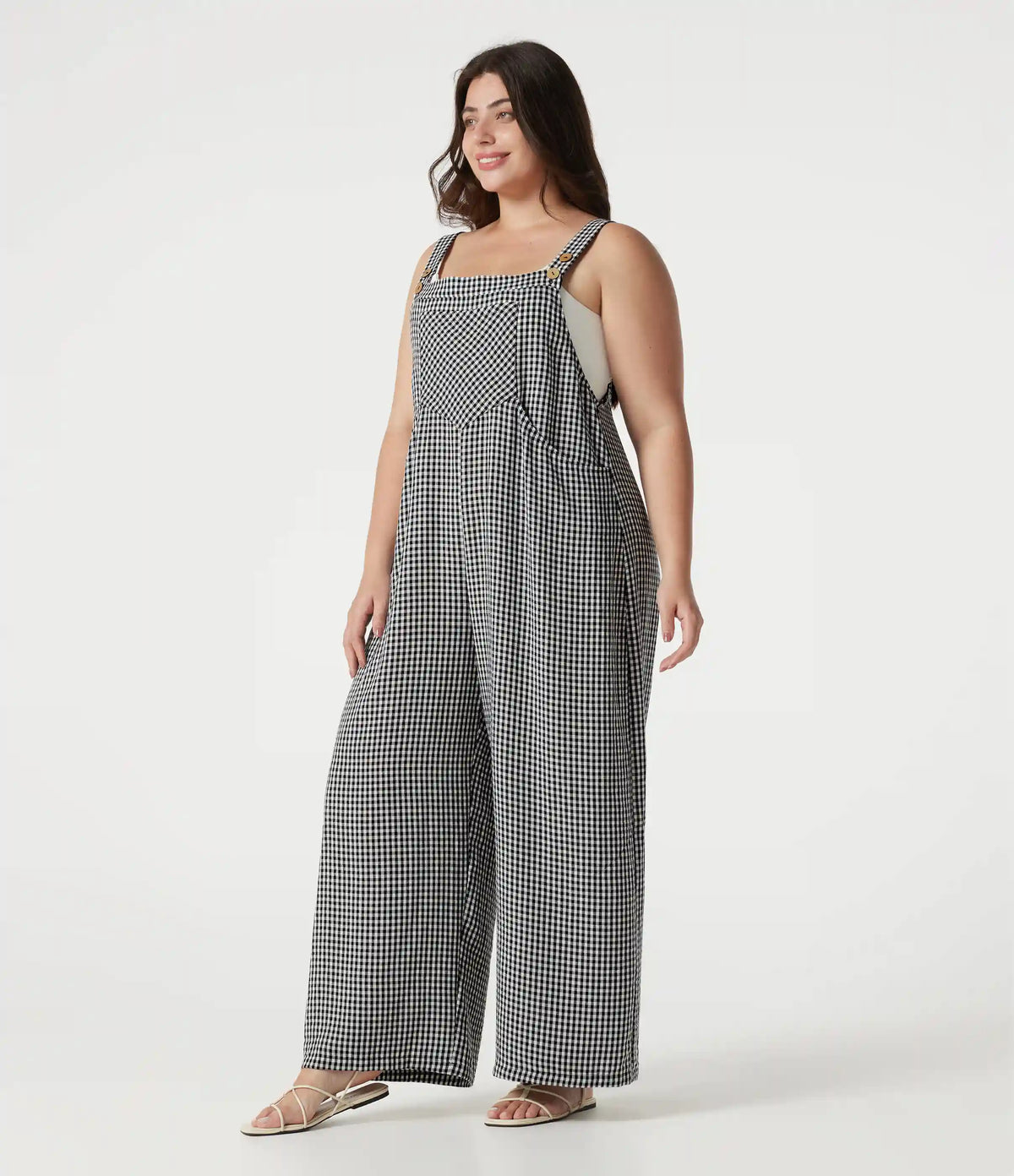 Plus Size Plaid Casual Linen-Feel Overalls with Pockets