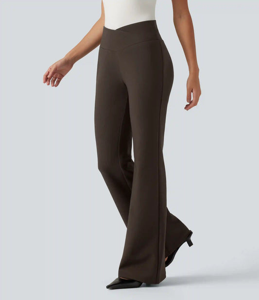 High Waisted Crossover Flare Work Pants