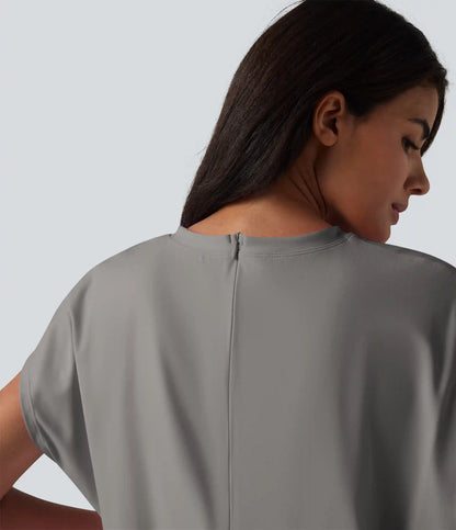 SoftlyZero™ Airy Round Neck Short Sleeve 2-in-1 InstantCool Mini Yoga Active Dress with Pockets-Easy Peezy Edition