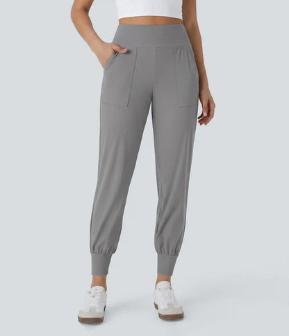 High Waisted Plain Pocket Casual Joggers