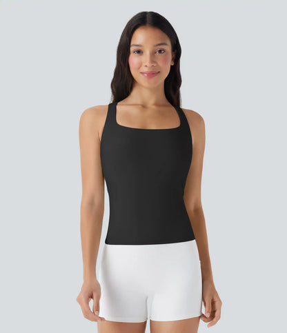 SoftlyZero™ Airy Square Neck Cropped InstantCool Running Tank Top-Longer Length