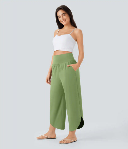 Breezeful™ High Waisted Tummy Control Split Hem Quick Dry Resort Pants with Pockets