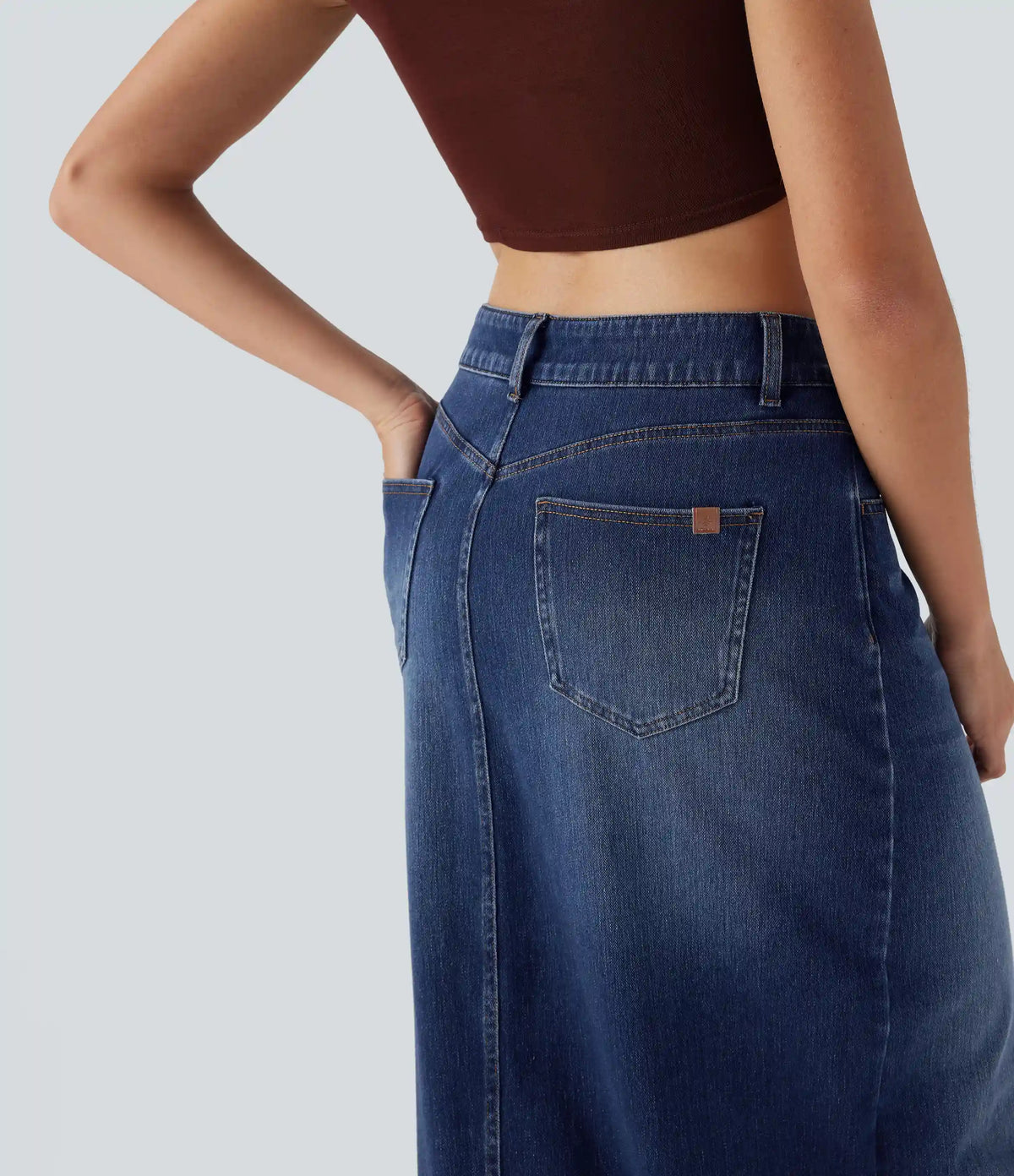 Halara Flex™ Mid Rise Pockets Straight Maxi Washed Denim Casual Skirt