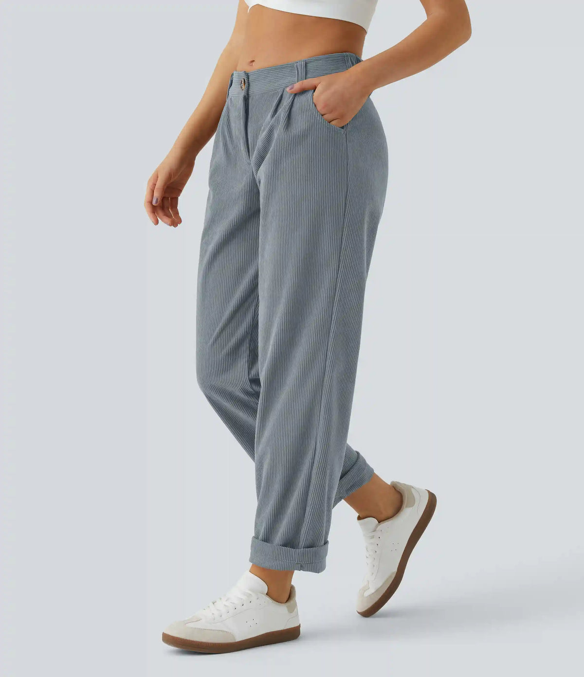 Mid Rise Zipper Pocket Corduroy Casual Pants