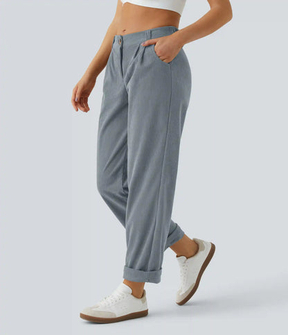 Mid Rise Zipper Pocket Corduroy Casual Pants
