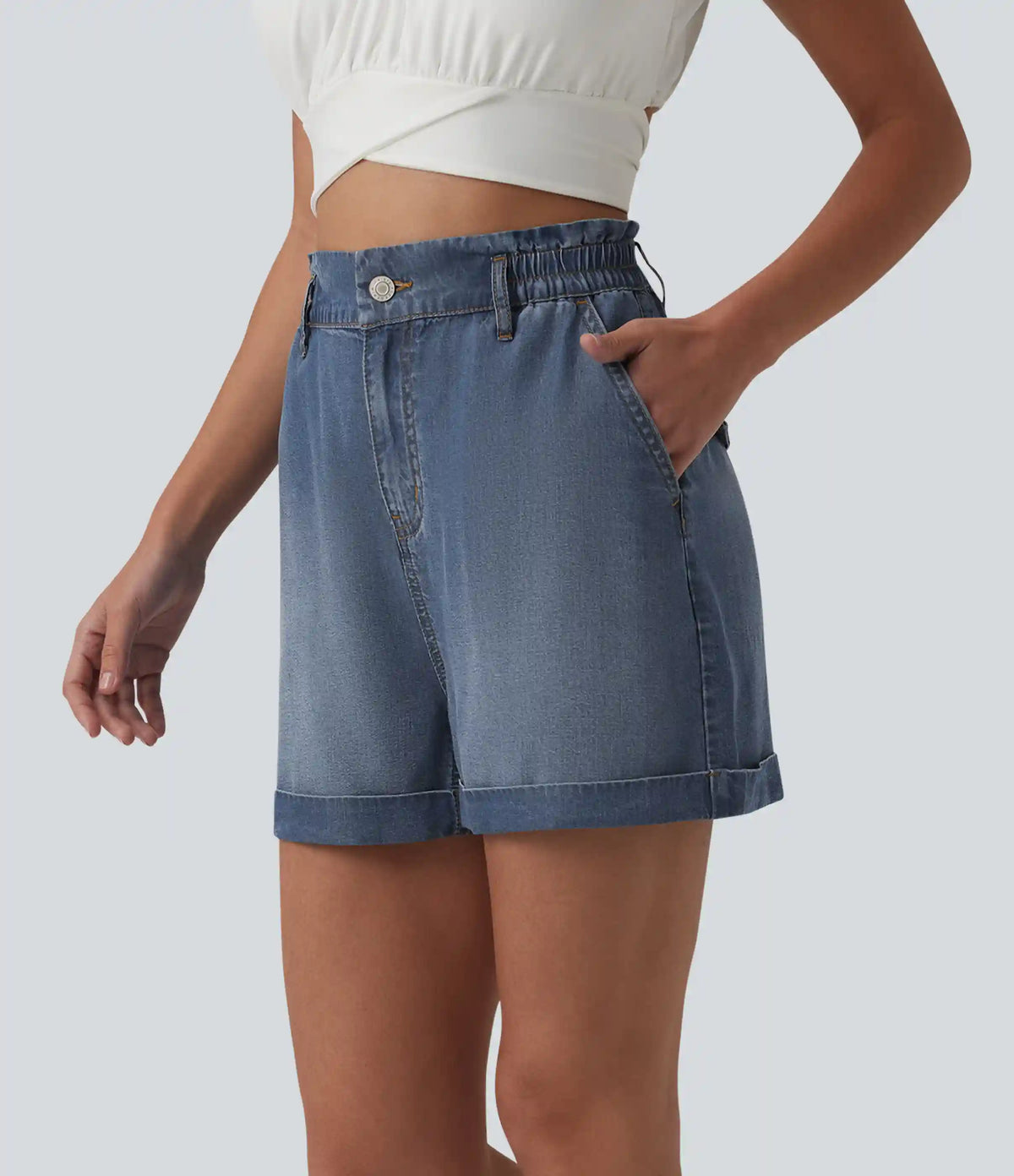 High Waisted Denim Casual Shorts 3'' with Pockets