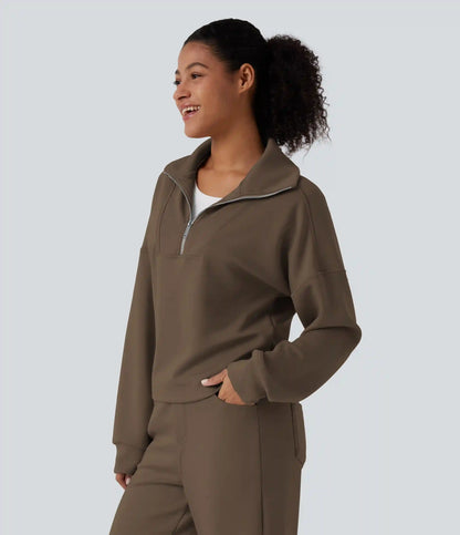 Mock Neck Half Zip Long Sleeve Work Sweatshirt