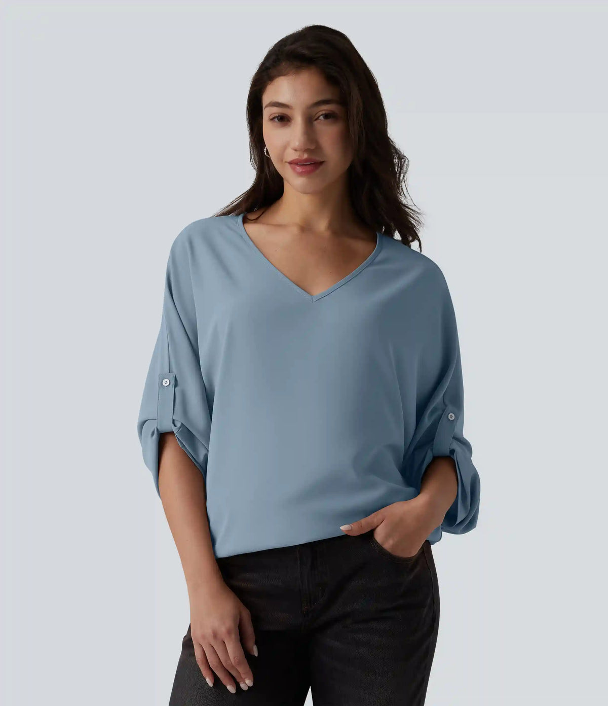 Wrinkle Recovery V Neck Long Sleeve Work Blouse