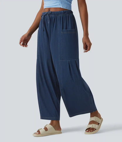 Halara Flex™ Mid Rise Drawstring Wide Leg Draped Lyocell Casual Jeans with Pockets