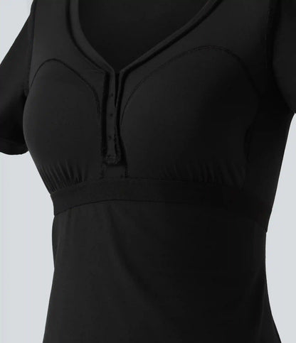 Halara Cotton Jersey V-neck Short Sleeve Built-in Bra Casual T-Shirt B-DD Cups
