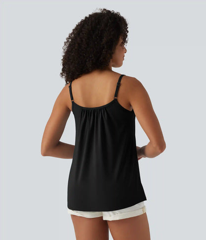 Adjustable Straps Ruched 2-in-1 Built-in Bra Casual Cami Top