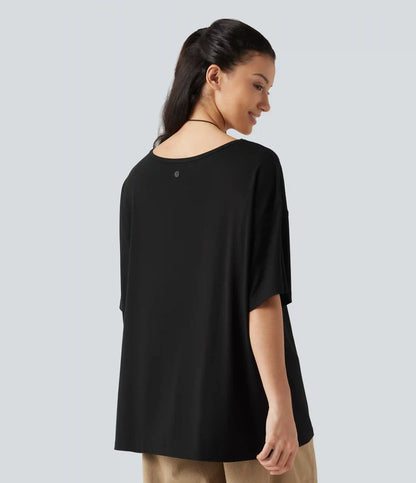V Neck Contrast Mesh Short Sleeve Casual T-Shirt
