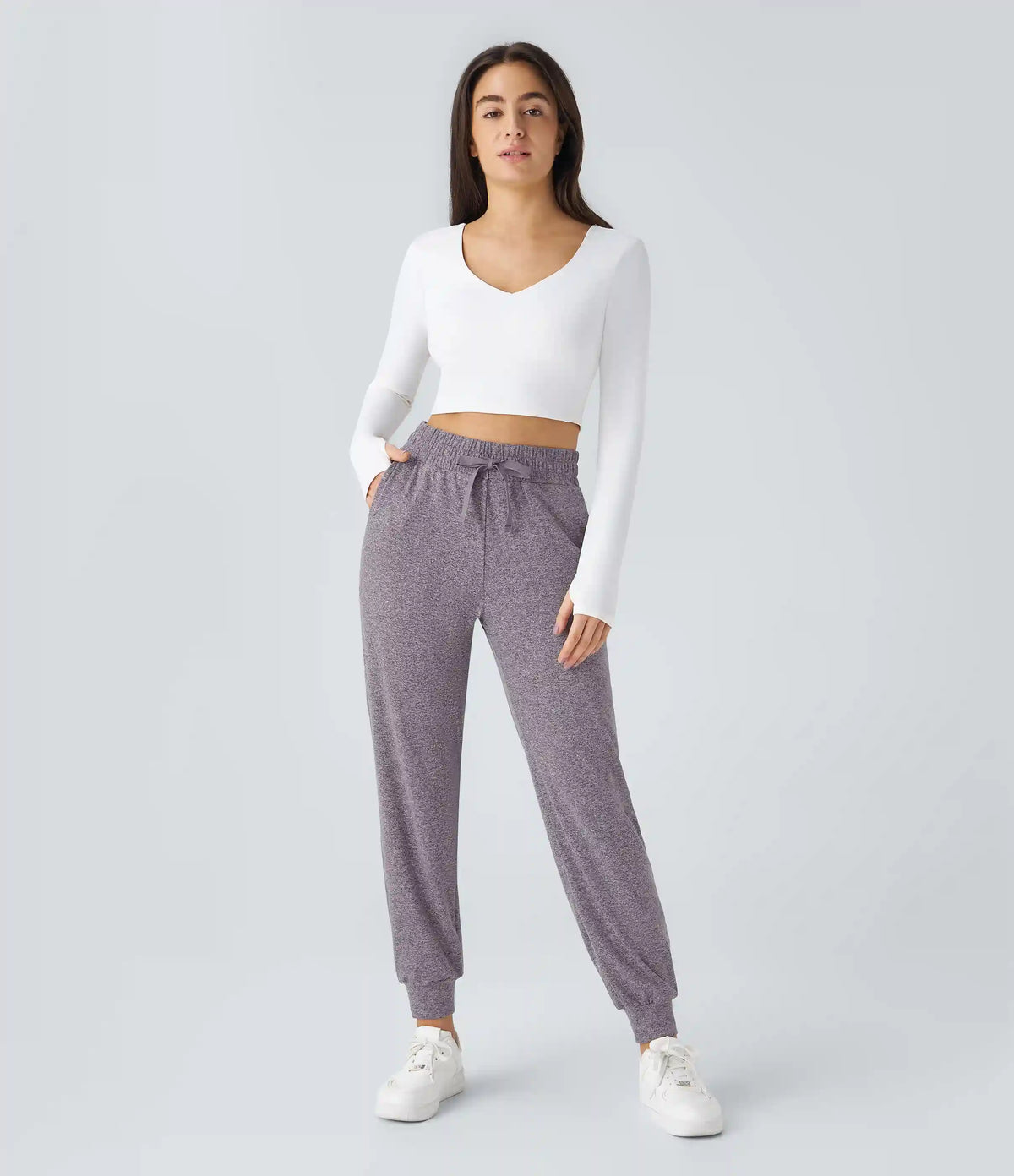 High Waisted Drawstring Pocket Ruched Yoga Joggers with Pockets