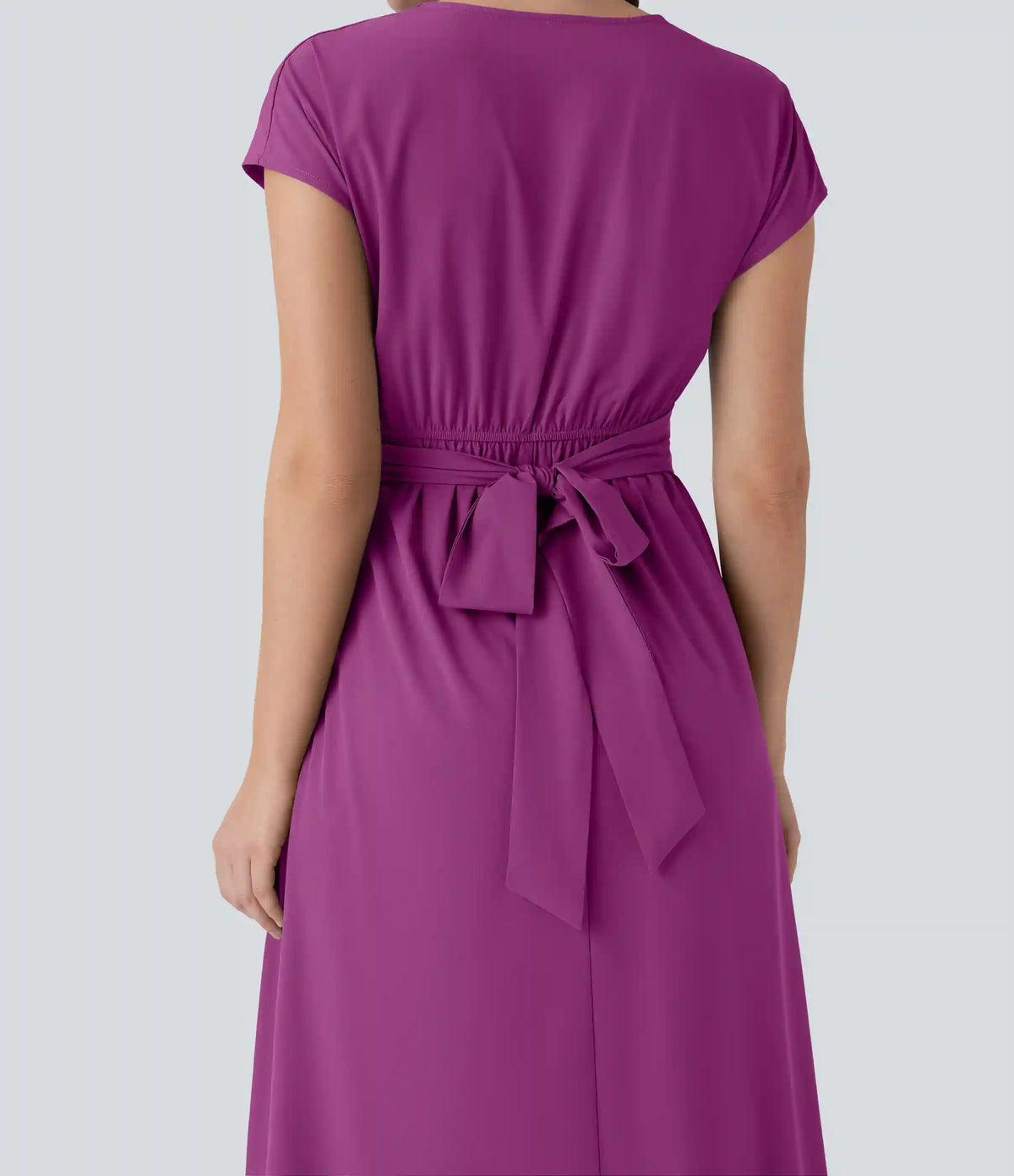 Breezeful™ V Neck Short Sleeve Pocket Tie Back Quick Dry Midi Casual Dress