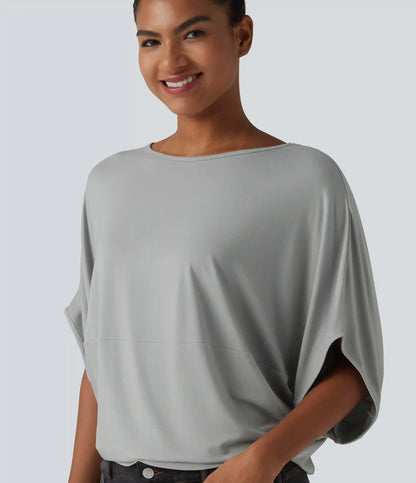 Round Neck Batwing Sleeve Relaxed Casual Top