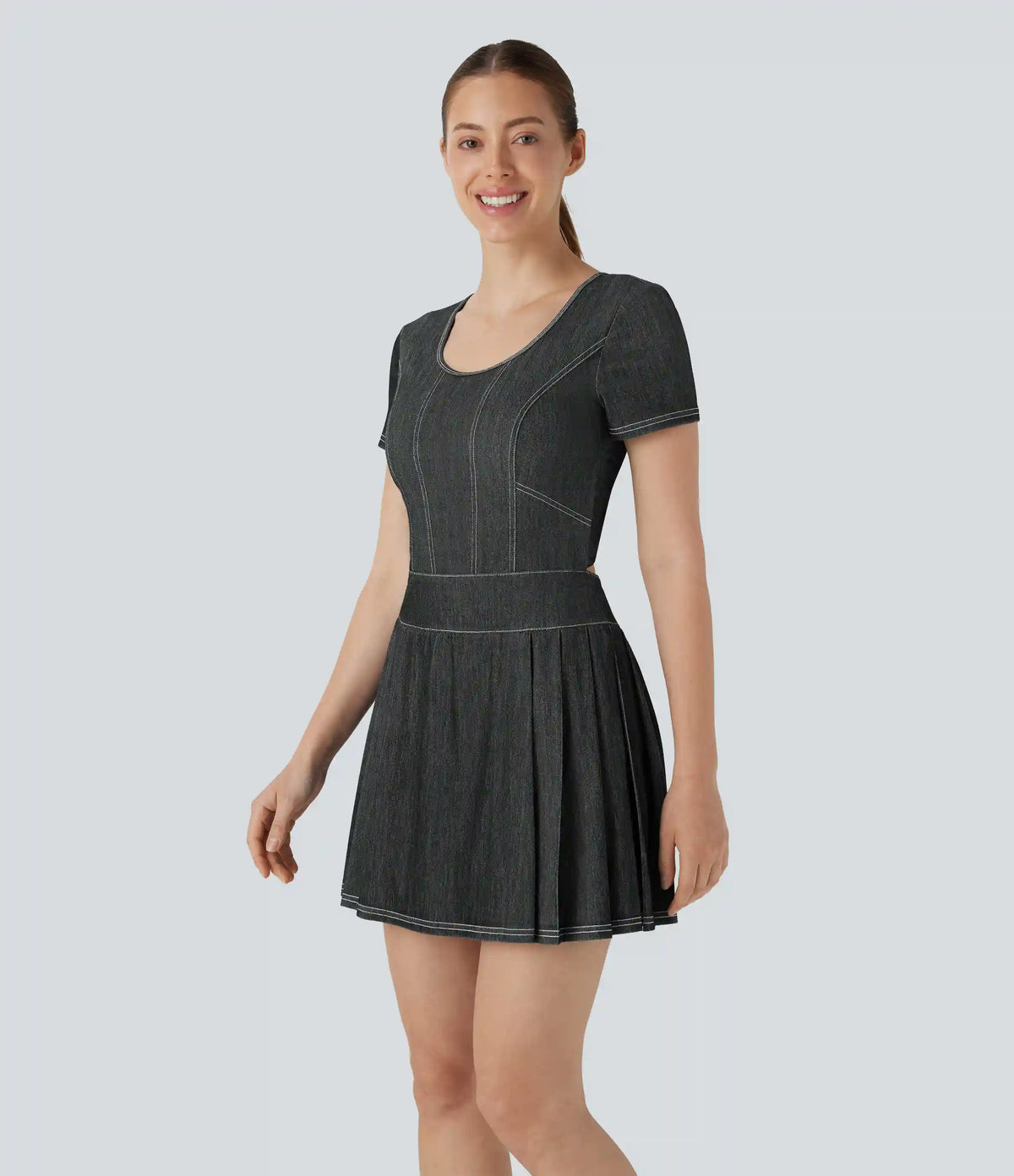 Halara Flex™ Pleated Hem 2-in-1 InstantCool Washed Denim Tennis Active Dress with Pockets