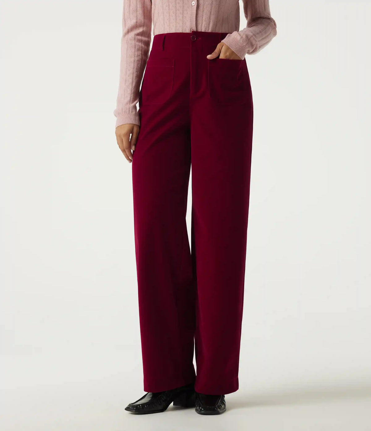 High Waisted Straight Leg Velvet Casual Pants with Pockets