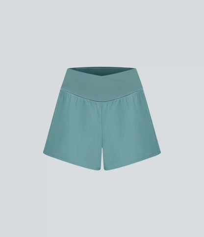 Breezeful™ High Waisted Crossover Pocket 2-in-1 Quick Dry Yoga Shorts 4"