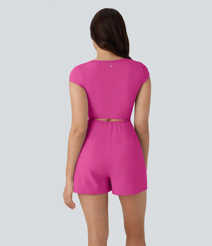 SoftlyZero™ Airy U Neck Cap Sleeve Pocket Cool Touch Yoga Romper-Easy Peezy