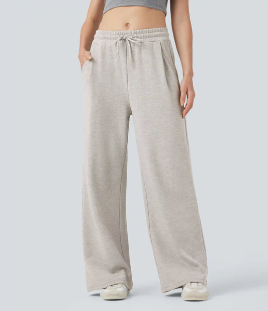 Mid Rise Drawstring Casual Cotton Pants with Pockets
