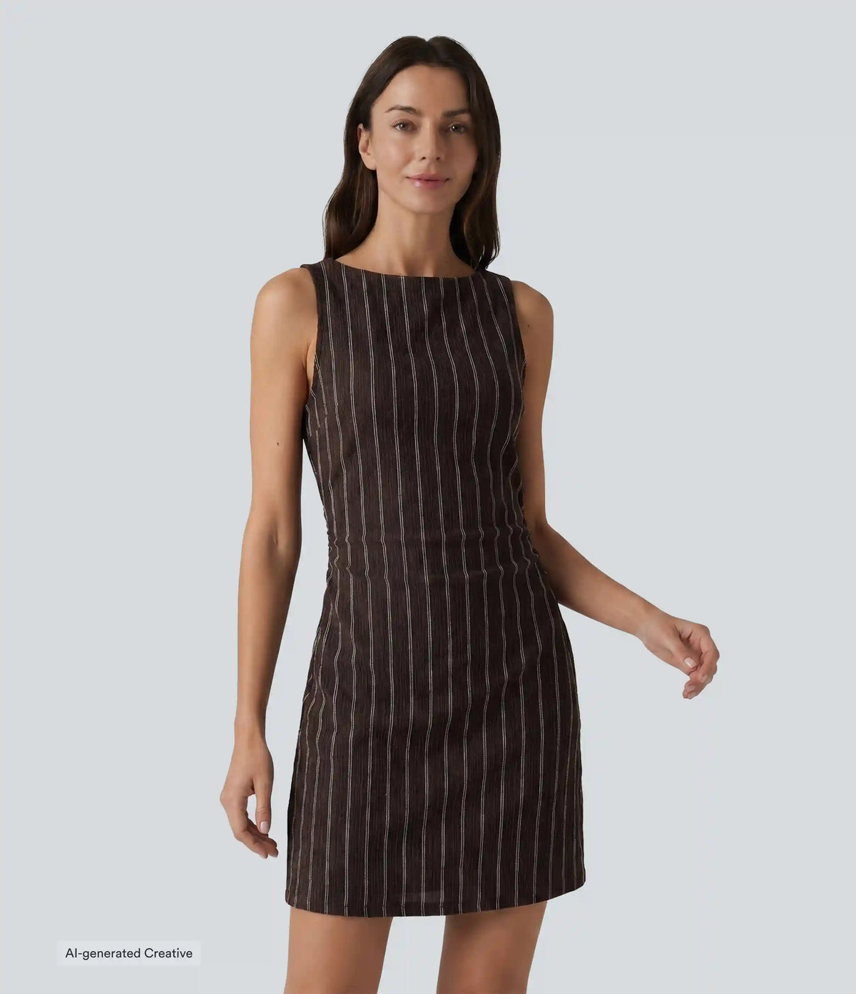 Boat Neck Sleeveless Striped Mini Casual Dress with Pockets