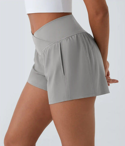 Breezeful™ High Waisted Crossover Pocket 2-in-1 Quick Dry Yoga Shorts 4"