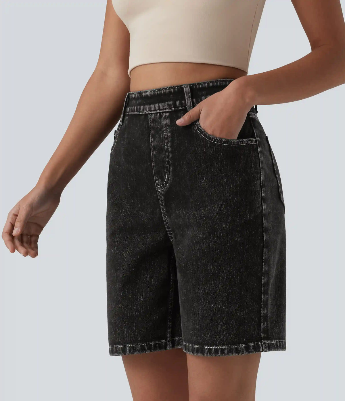 Halara Flex™ High Waisted Denim Casual Bermuda Shorts 7'' with Pockets