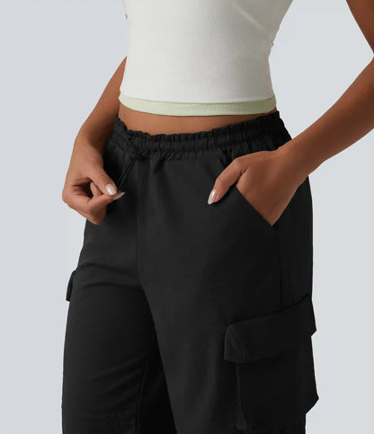 Mid Rise Adjustable Drawcord Casual Cargo Joggers with Pockets