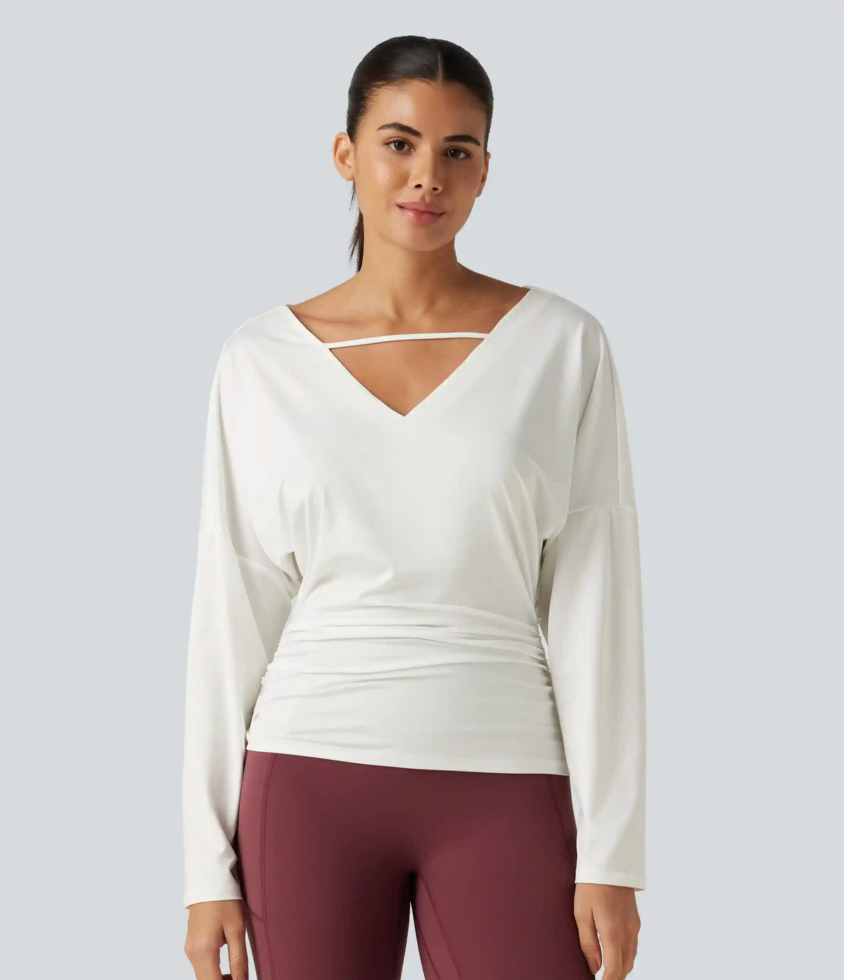 Cowl Neck Long Sleeve Cut Out Back Yoga Sports Top
