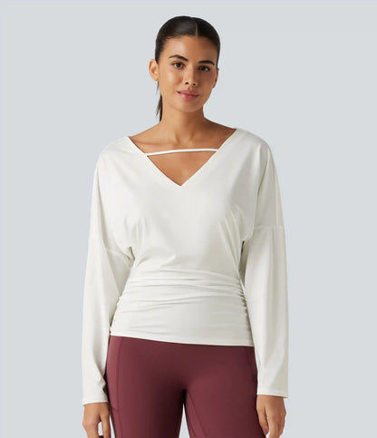 Cowl Neck Long Sleeve Cut Out Back Yoga Sports Top
