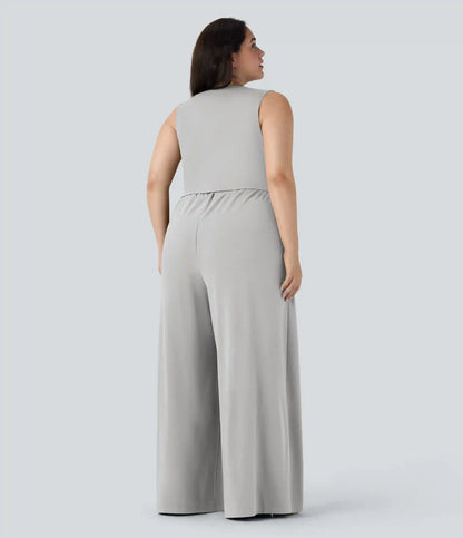 Plus Size V Neck Sleeveless Jumpsuit with Pockets-Easy Peezy Edition