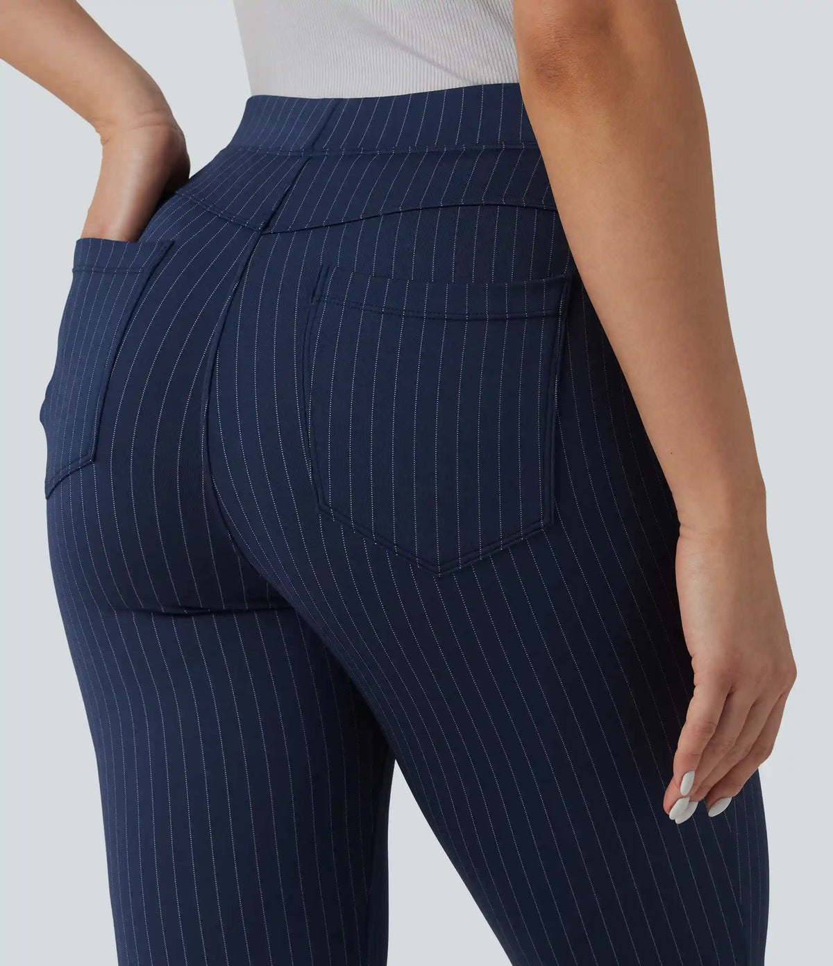 High Waisted Stripe Skinny Work Pants with Pockets