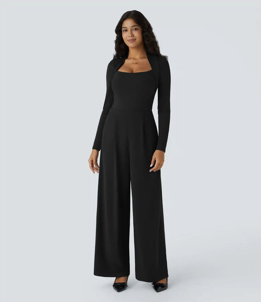 Long Sleeve Pocket Wide Leg Jumpsuit-Easy Peezy