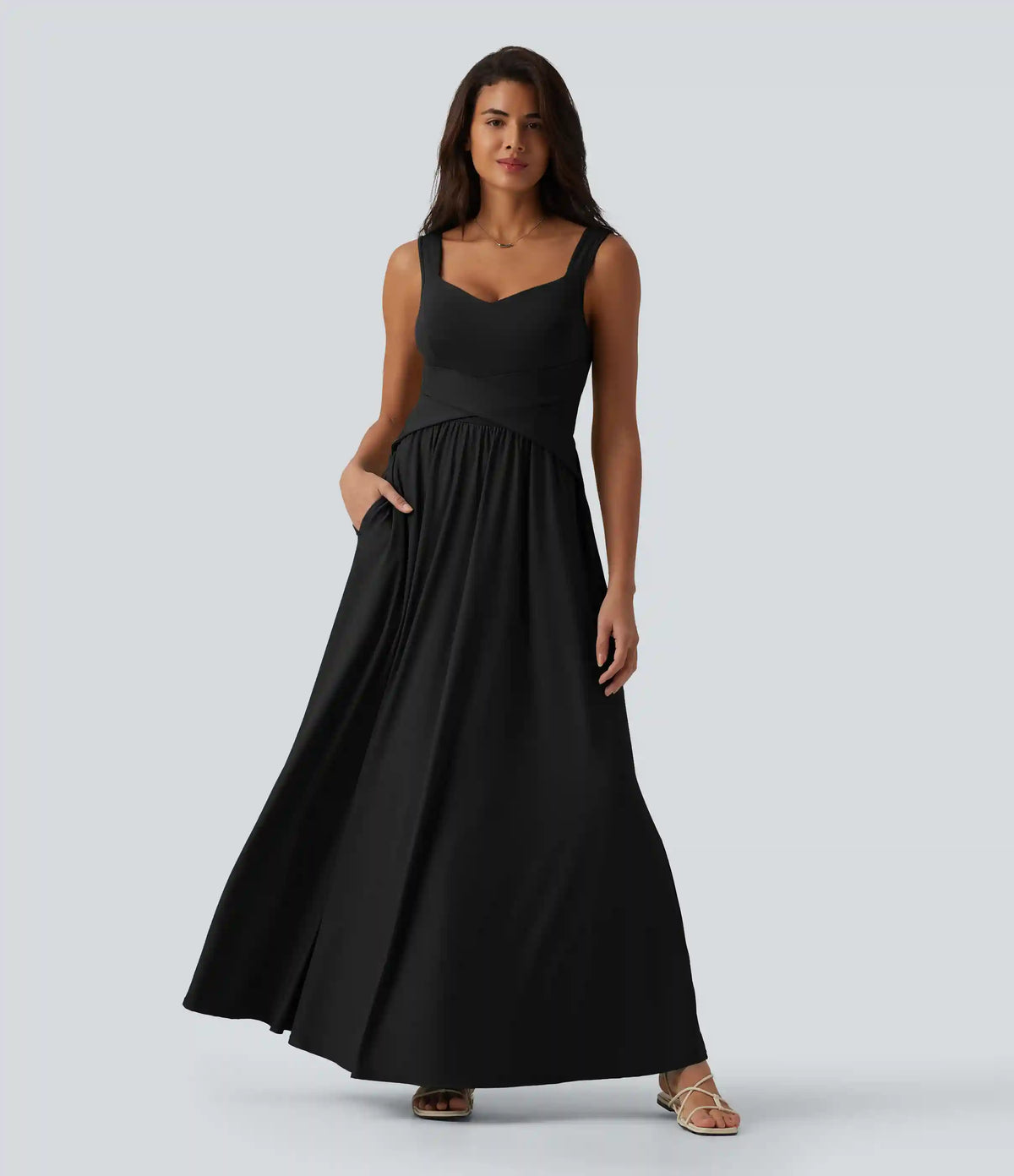 Built-in Bra Flowy Maxi Casual Dress with Pockets DD-F