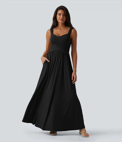 Built-in Bra Flowy Maxi Casual Dress with Pockets DD-F