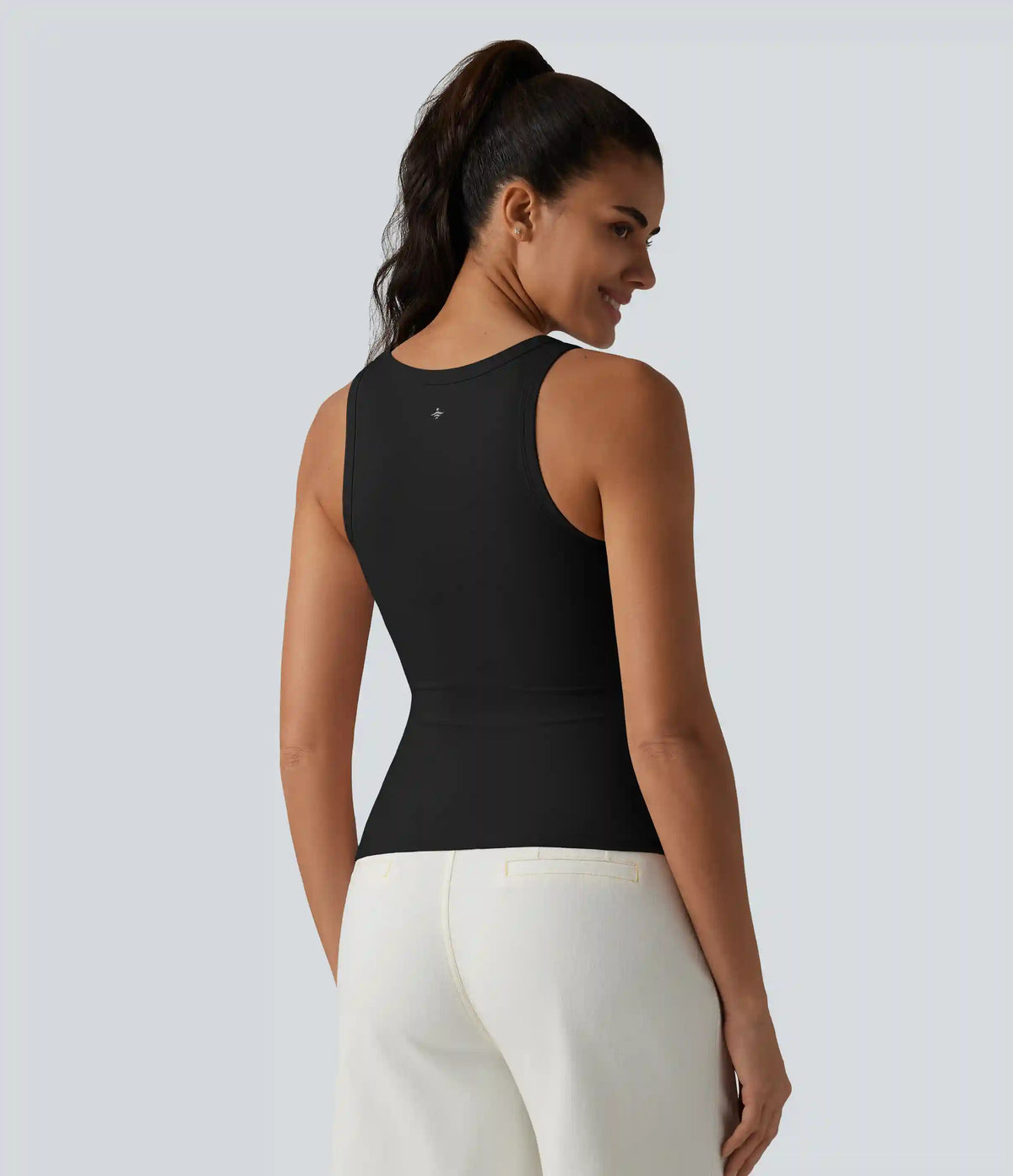 Ribbed Knit U Neck Built-in Bra Dance Tank Top B-E Cups