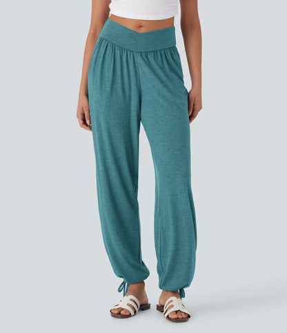 Crossover High Waisted Pocket Drawstring Casual Joggers