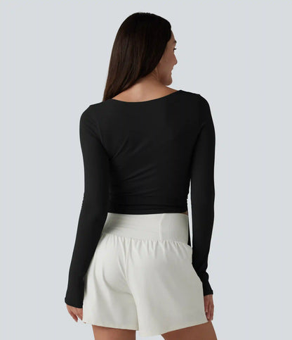 SoftlyZero™ Long Sleeve Thumb Holes Crossover Wrap Tie Casual Top