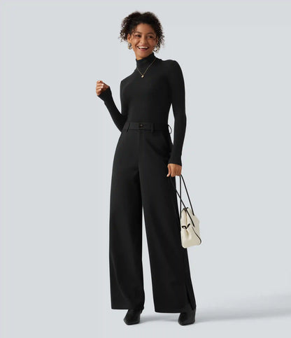 High Waisted Wide Leg Work Pants with Pockets