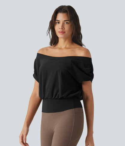 Off Shoulder Short Sleeve Oversize InstantCool Quick Dry Yoga Sports Top