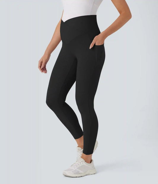 SoftlyZero™ Super High Waisted Crossover Pocket 7/8 Yoga Maternity Leggings
