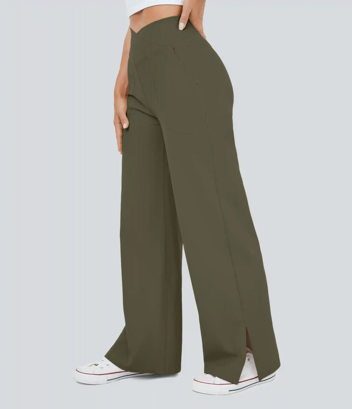 DayStretch Crossover Pocket Hem Wide Leg Yoga Pants-Smile