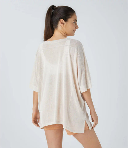 Asymmetric Hem Sheer Oversize Casual Top