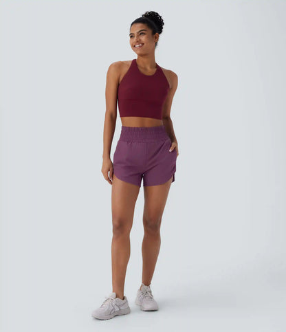 Breezeful™ High Waisted Pockets 2-in-1 Curved Hem Quick Dry Running Shorts 3.5''