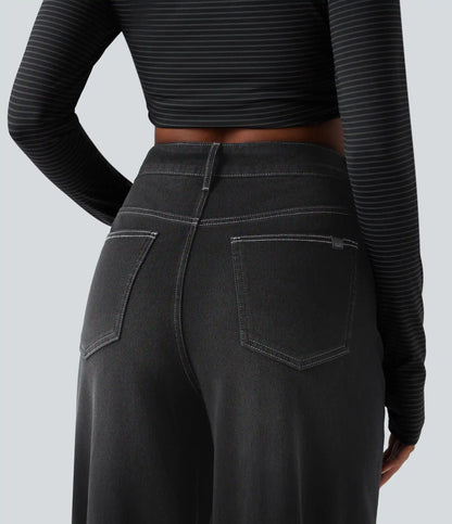 Halara Flex™ Asymmetric High Waisted Washed Casual Baggy Jeans with Pockets