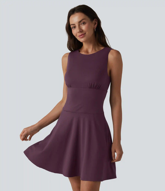 Boat Neck Sleeveless Flare Mini Casual Dress with Pockets