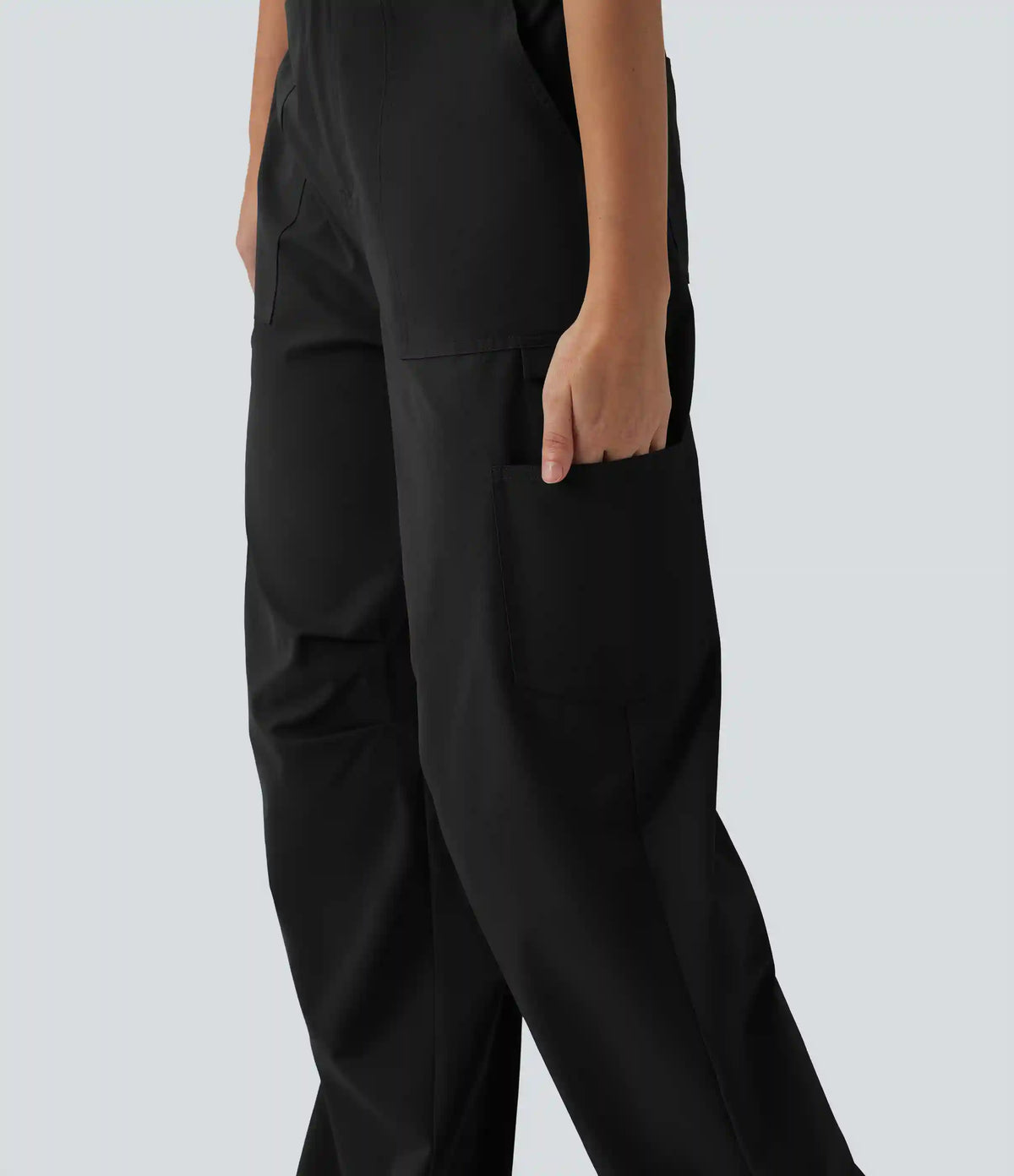 High Waisted Straight Leg Stretchy Poplin Casual Cargo Pants with Pockets