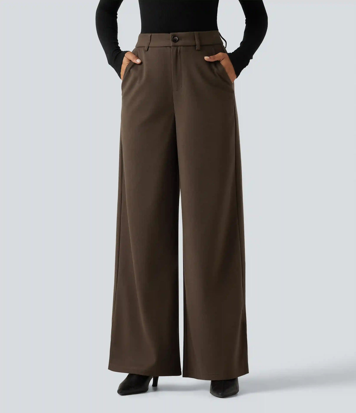 High Waisted Wide Leg Work Pants with Pockets