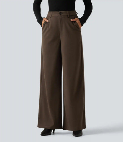 High Waisted Wide Leg Work Pants with Pockets